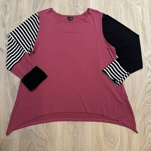 Lisa Bayne Pink Long Sleeve Flowy Stretch Knit Lagenlook Tunic Top Sz XL USA